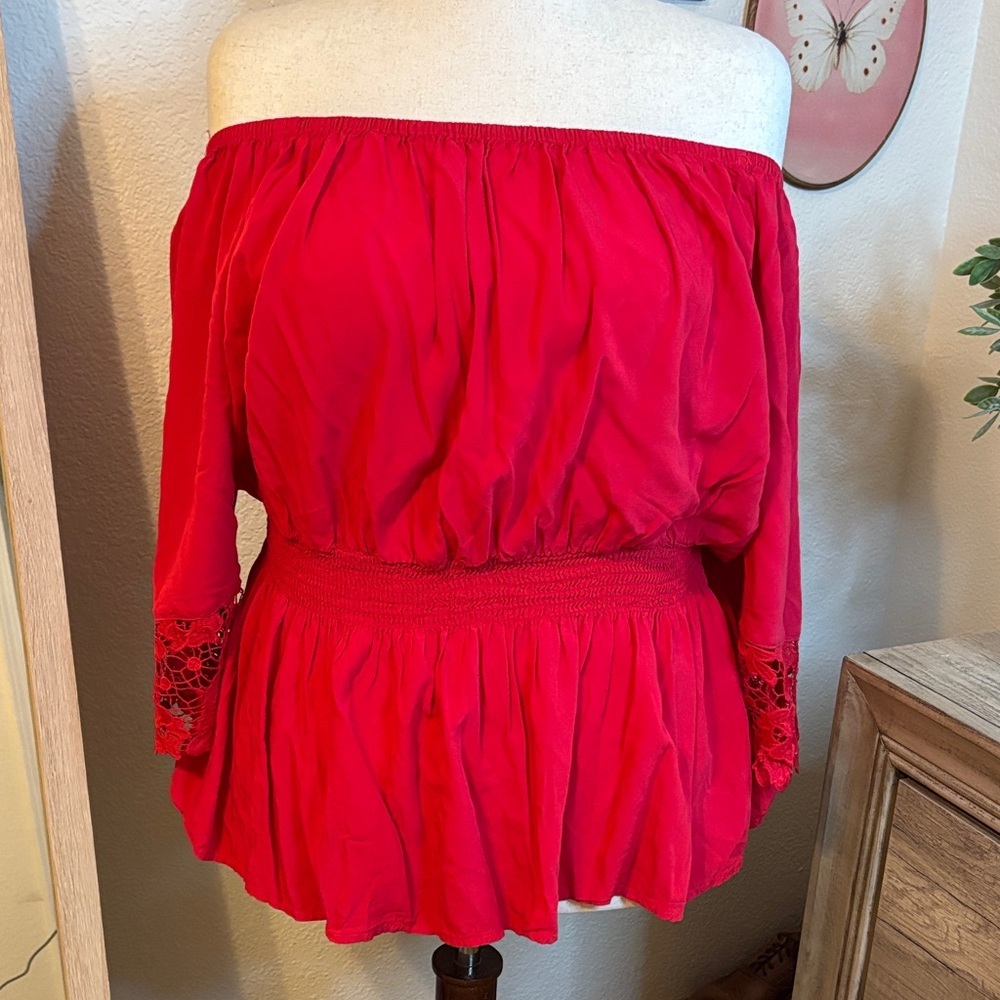 Lane Bryant Vibrant Red Off-Shoulder Blouse